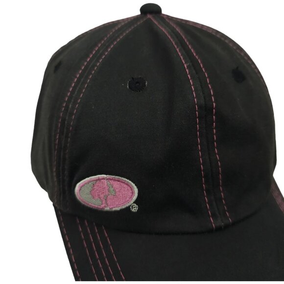 Mossy Oak Black Pink Distressed Tuck Strap Adjustable Cap Trucker Baseball Hat - Picture 7 of 13